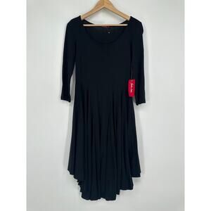 Barbara Lesser Midi Dress 3/4 Sleeve Scoop Neck 90's Style Black NWT